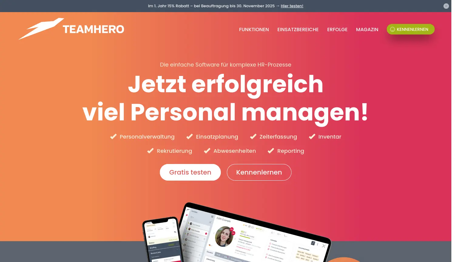Website der Firma Teamhero GmbH