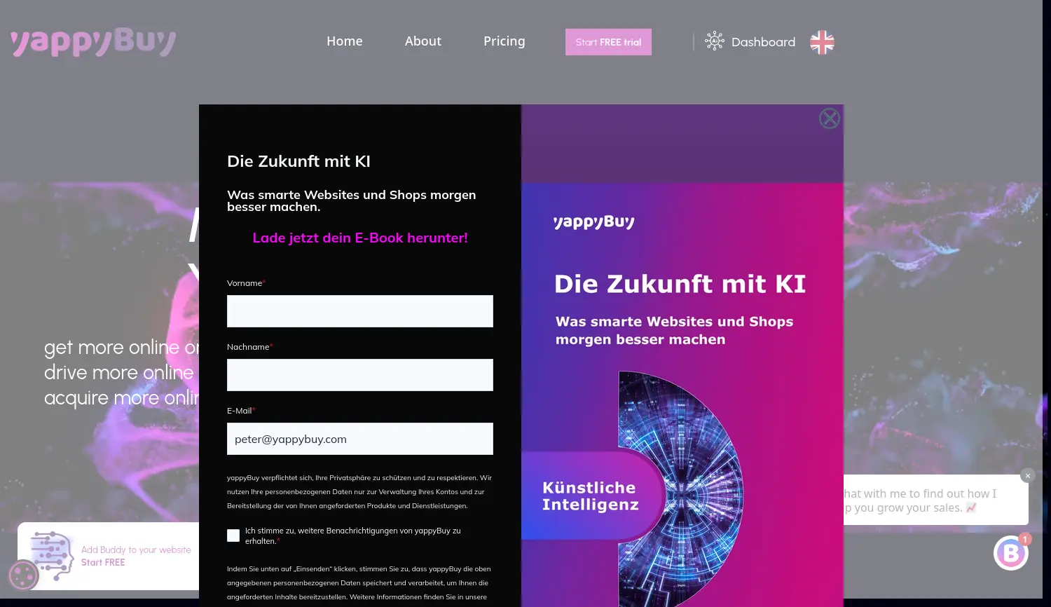 Website der Firma yappyBuy GmbH