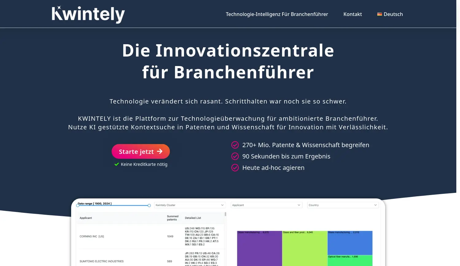 Website der Firma KWINTELY Intelligence GmbH