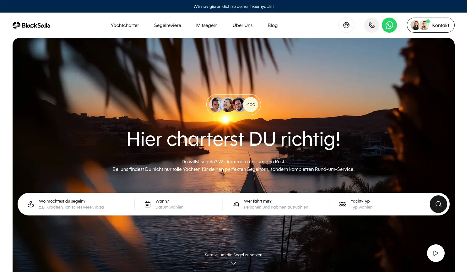 Website der Firma BlackSails-Yachting/ Daniel Dachl & Laura Engel eGbR