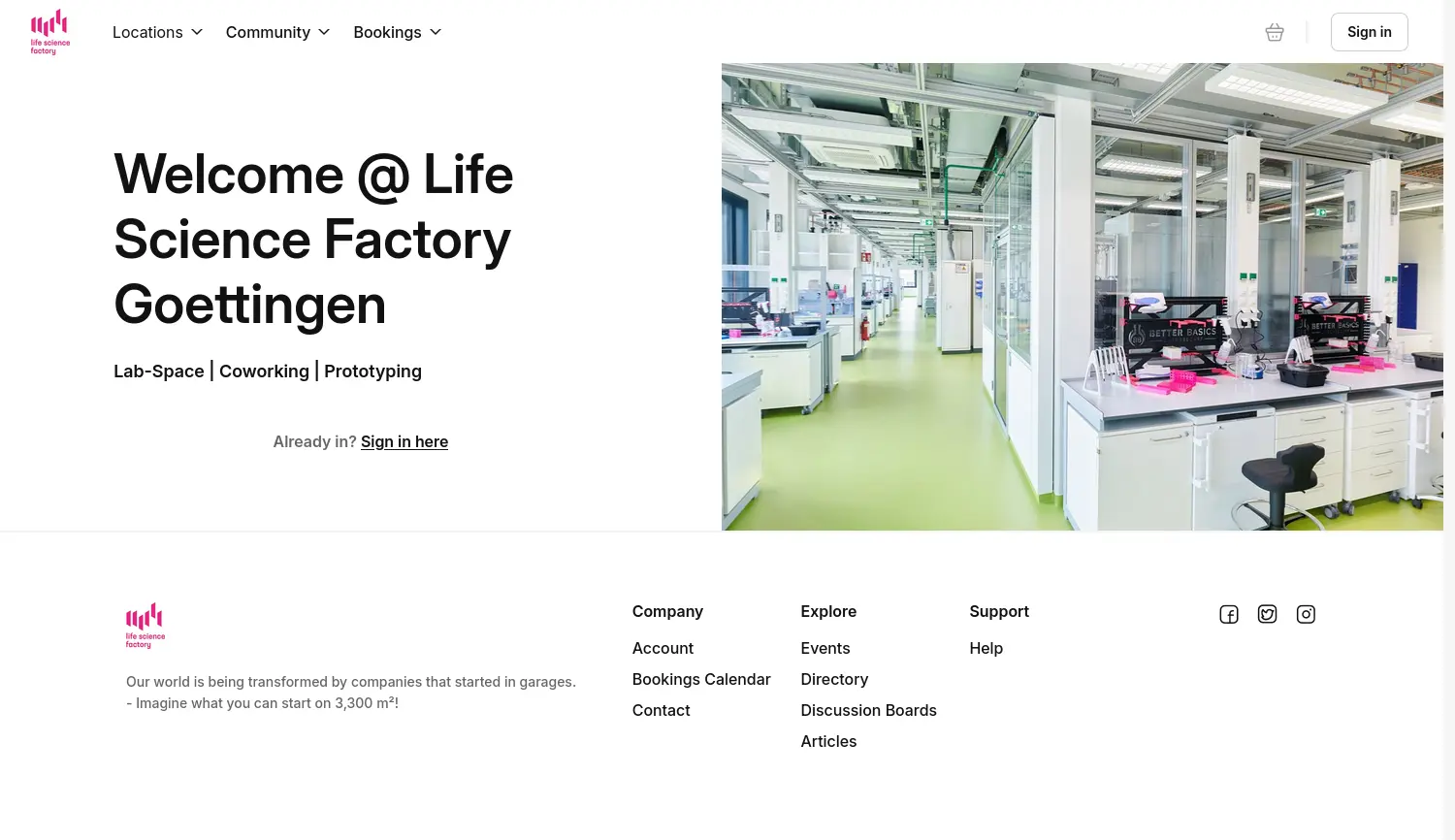 Website der Firma Life Science Factory Göttingen