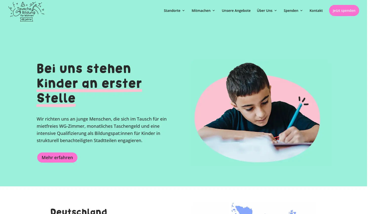 Website der Firma Tausche Bildung für Wohnen e.V.