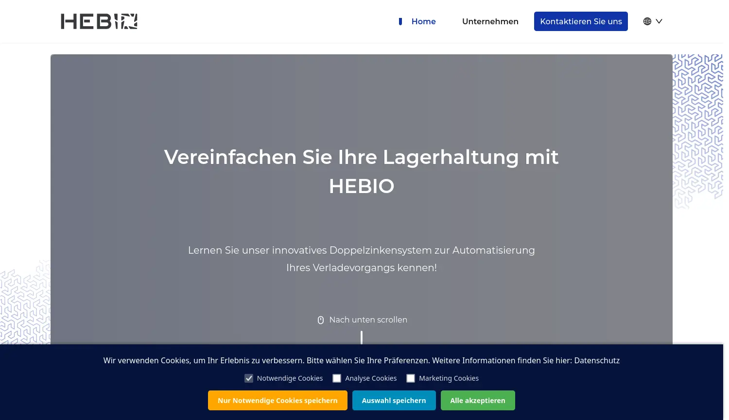 Website der Firma HEB-IO GmbH