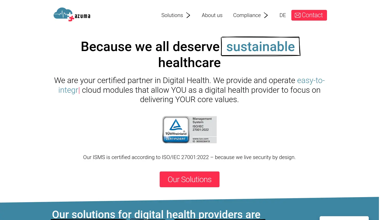 Website der Firma azuma healthtech GmbH