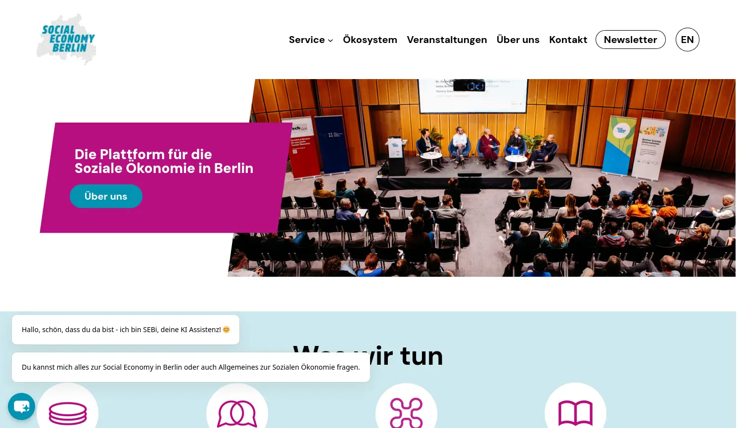 Website der Firma Social Economy Berlin (Projekt von SEND e.V. und Technologie-Netzwerk Berlin e.V.)