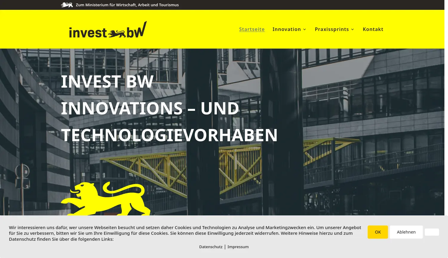 Website der Firma Invest BW