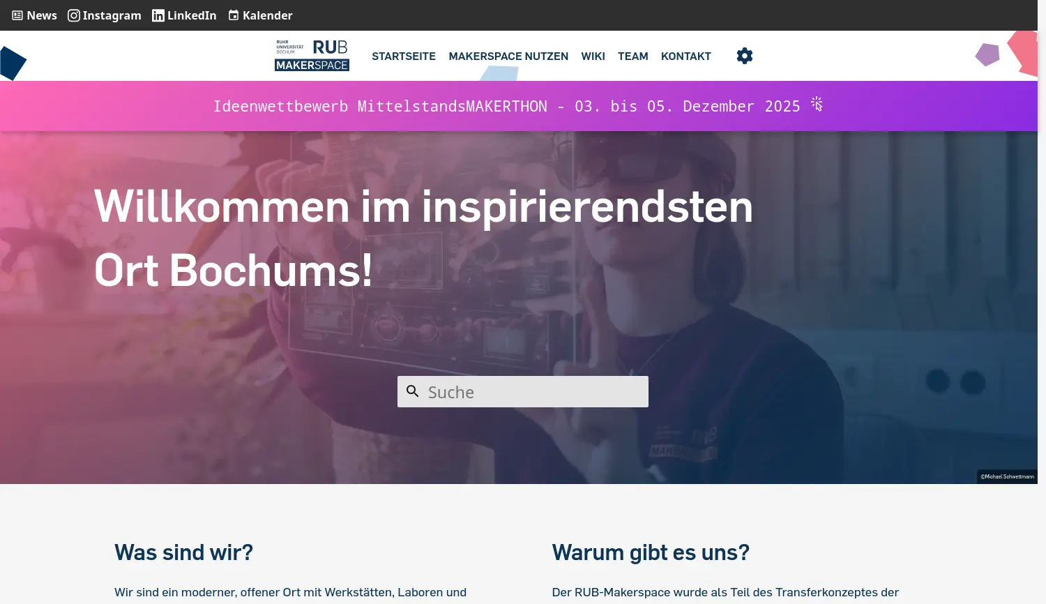 Website der Firma Ruhr-Universität Bochum, Makerspace