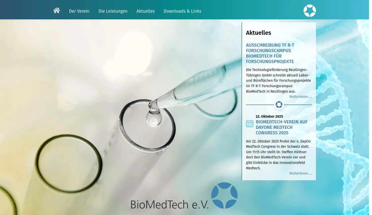 Website der Firma BioMedTech e.V.