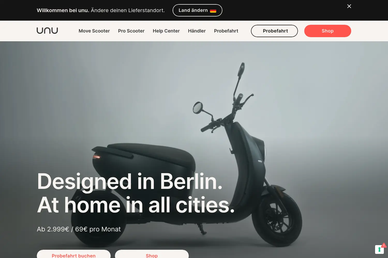 Website der Firma unu GmbH