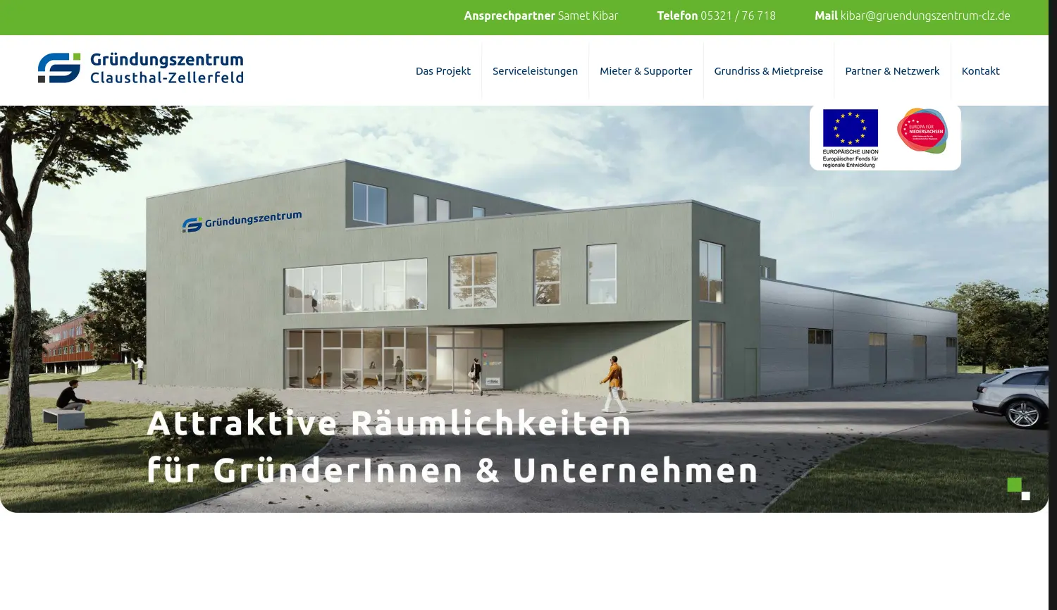 Website der Firma Gründungszentrum Clausthal-Zellerfeld GmbH