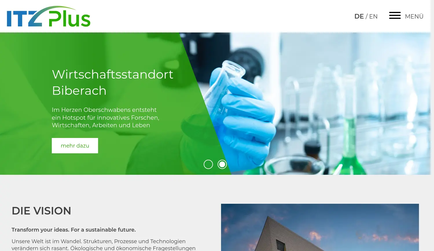 Website der Firma Innovations- und Technologietransferzentrum Plus Biberach GmbH