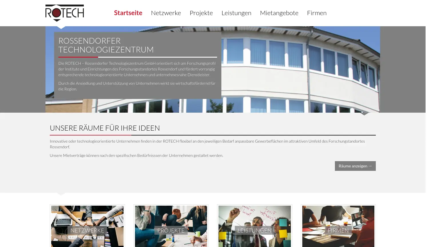 Website der Firma ROTECH – Rossendorfer Technologiezentrum GmbH