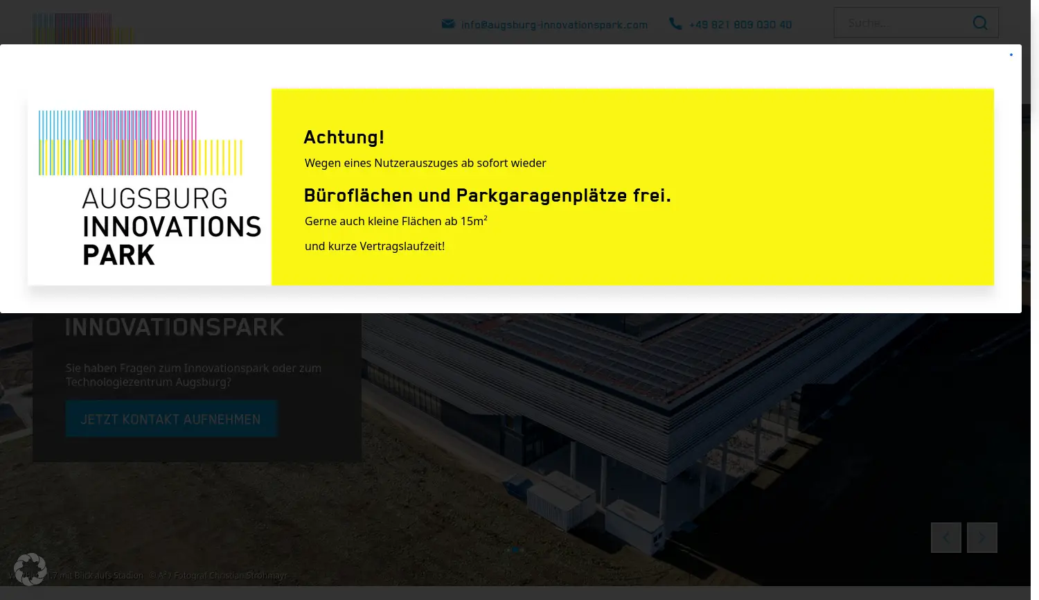 Website der Firma Augsburg Innovationspark GmbH