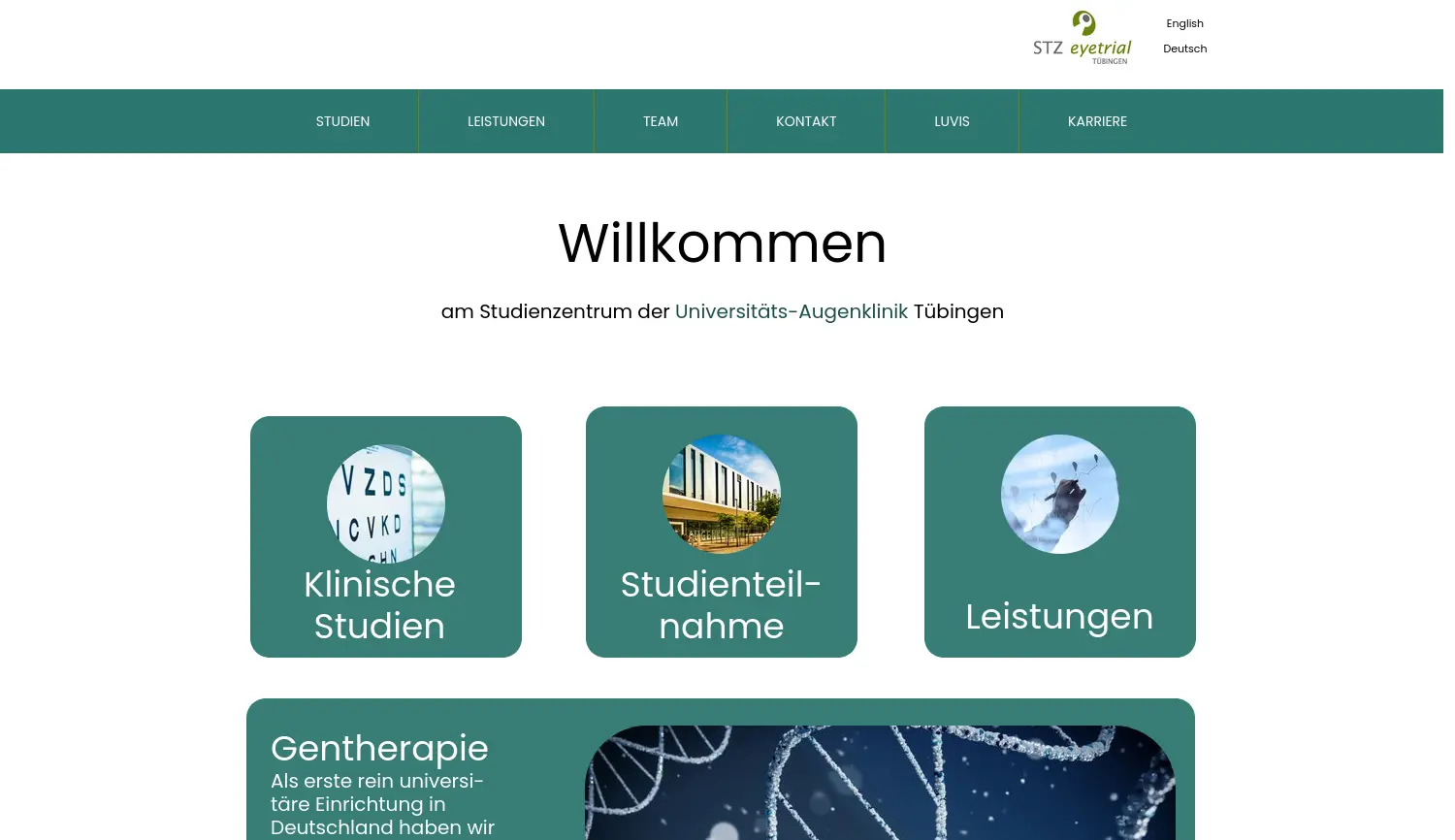 Website der Firma STZ eyetrial am Department für Augenheilkunde SU-0799