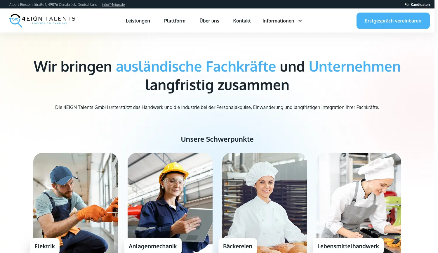 Website der Firma 4EIGN Talents GmbH
