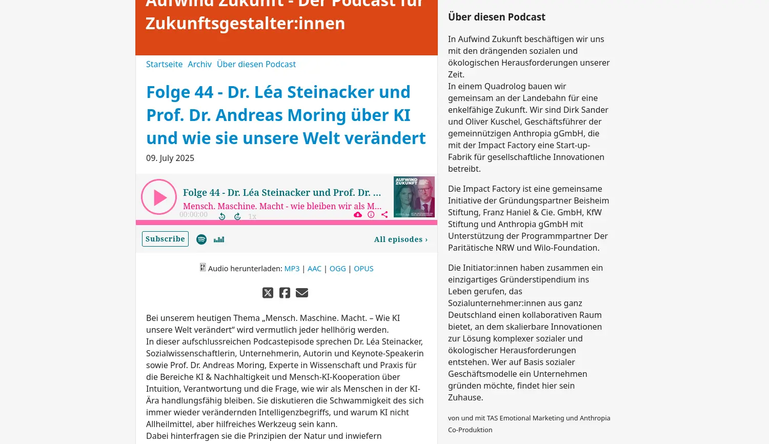 Website der Firma TAS Emotional Marketing GmbH und Anthropia gGmbH (Co-Produktion)