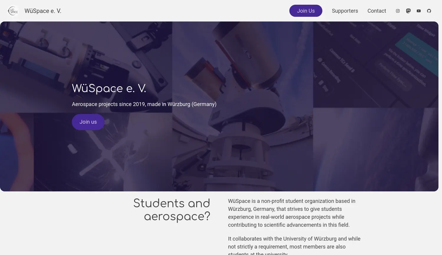 Website der Firma WüSpace e. V.