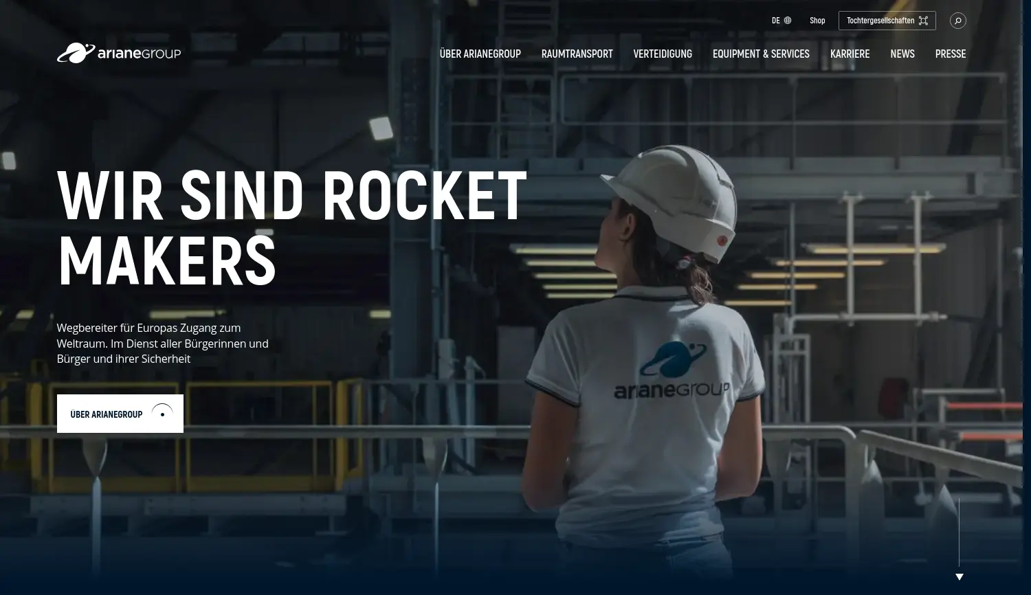 Website der Firma ArianeGroup GmbH