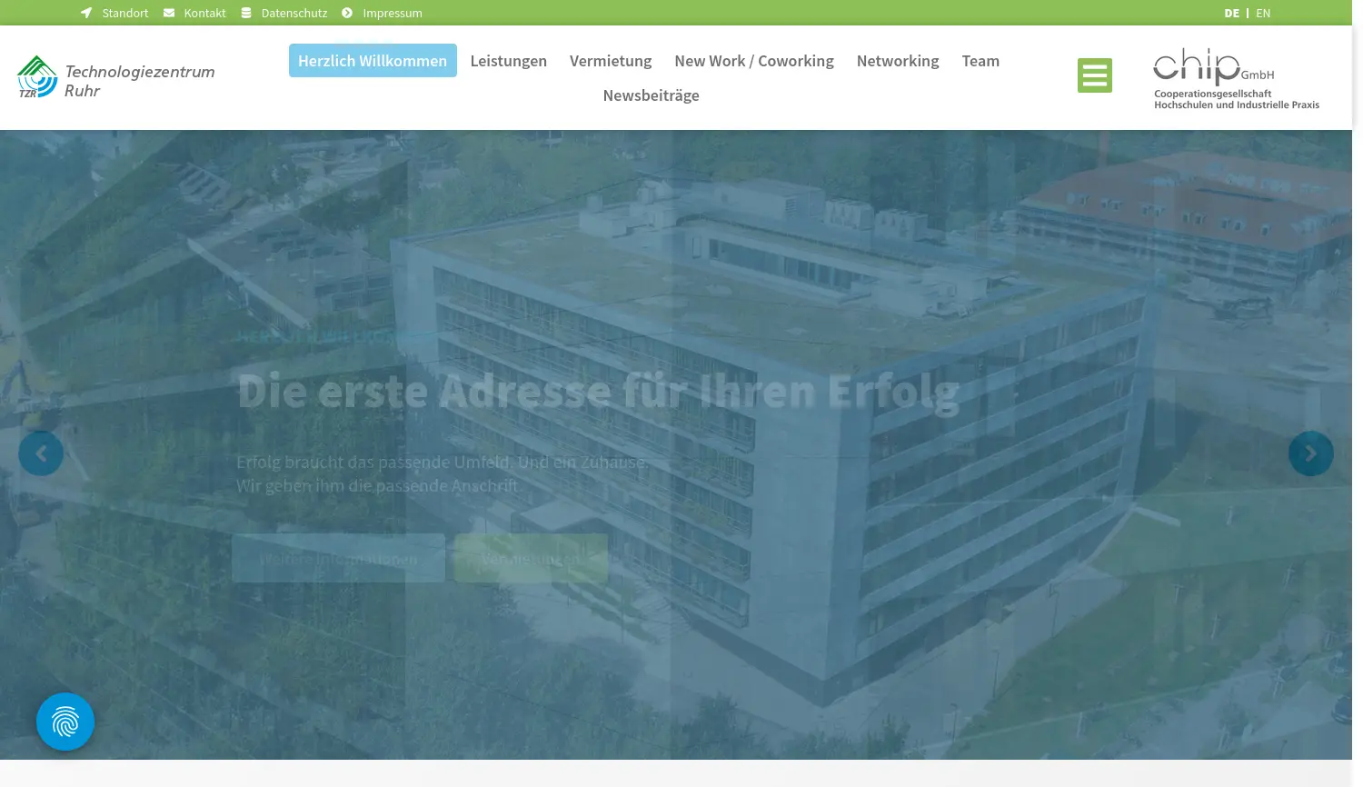 Website der Firma chip GmbH, Cooperationsgesellschaft Hochschulen und Industrielle Praxis