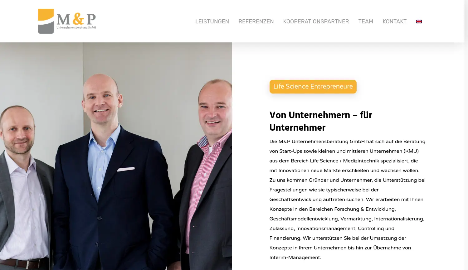 Website der Firma M&P Unternehmensberatung GmbH