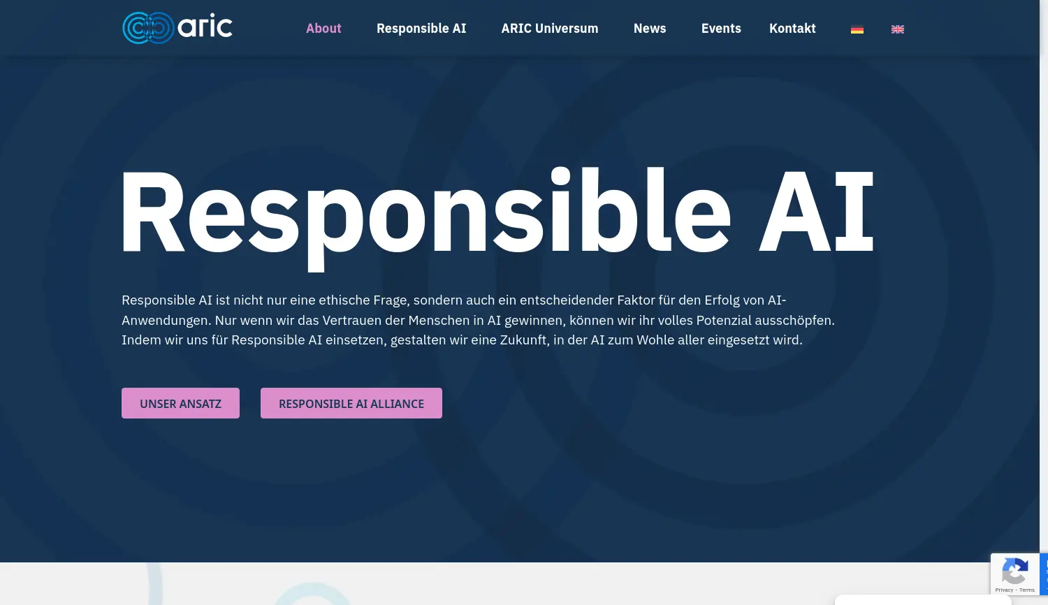 Website der Firma Artificial Intelligence Center Hamburg (ARIC) e.V.