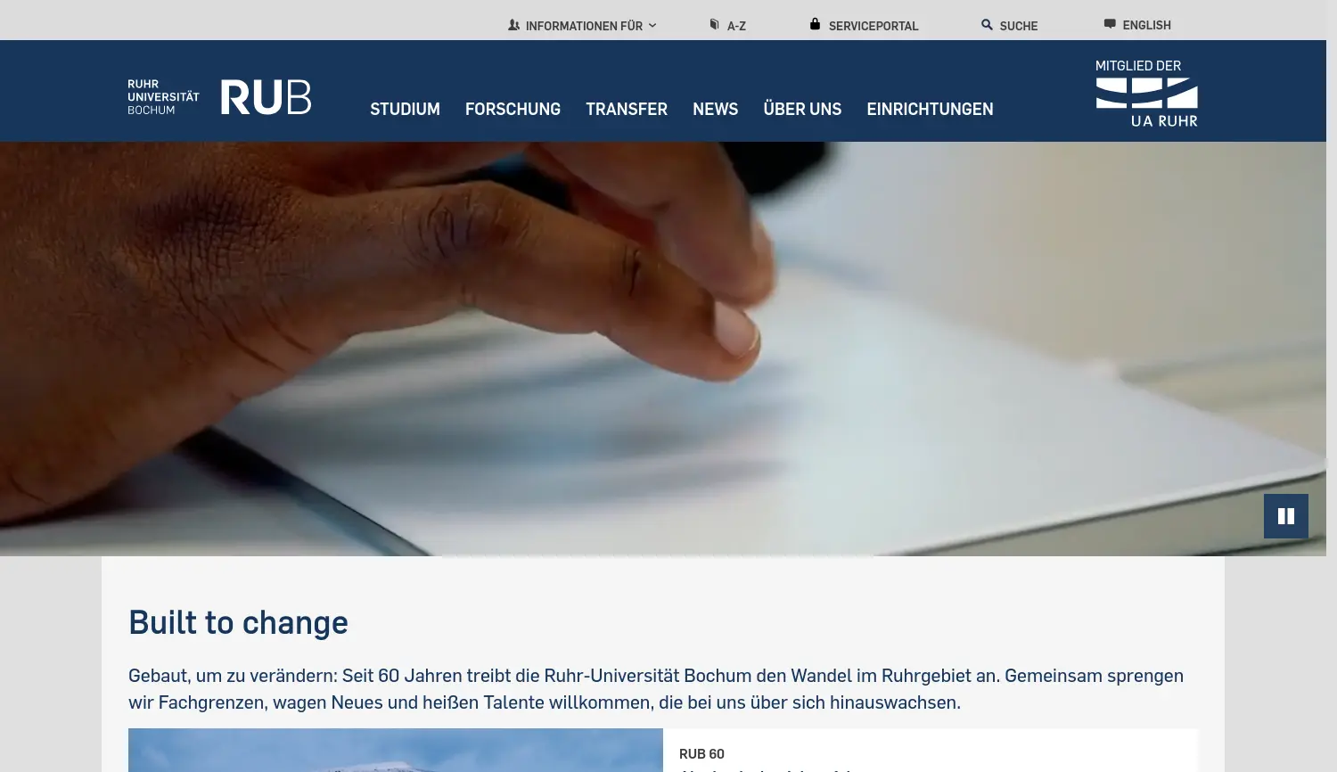 Website der Firma Ruhr-Universität Bochum (Körperschaft des Öffentlichen Rechts)