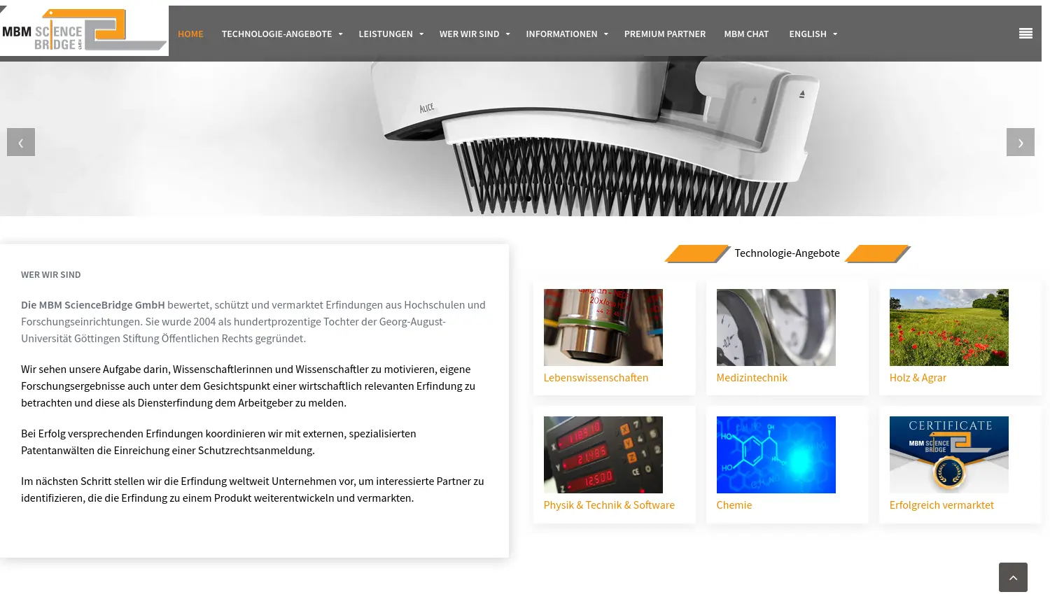 Website der Firma MBM ScienceBridge GmbH