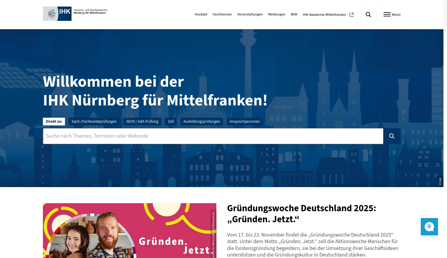 Website der Firma Industrie- und Handelskammer Nürnberg für Mittelfranken