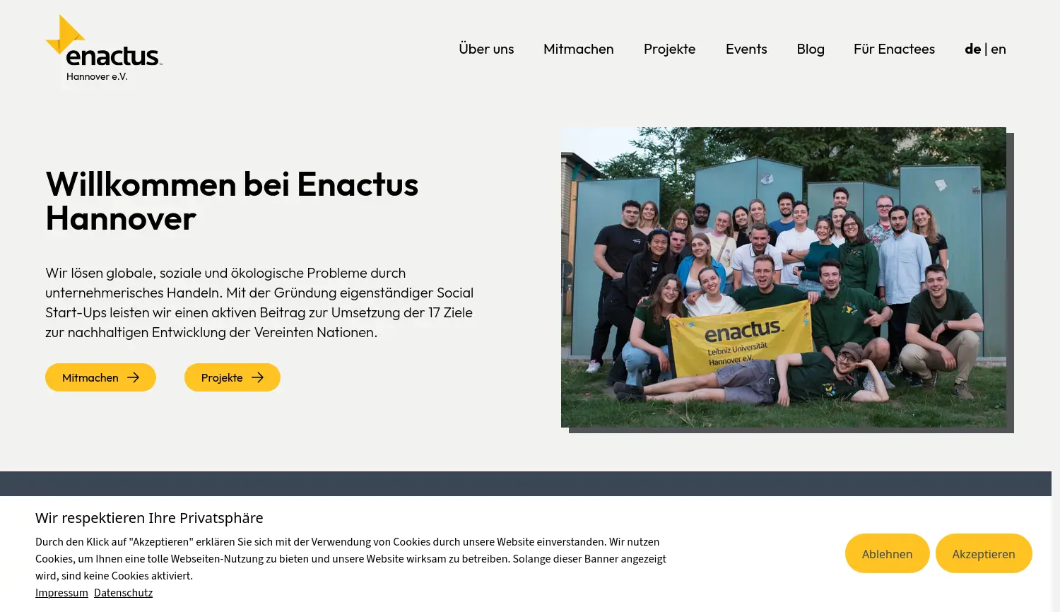 Website der Firma Enactus Hannover e.V.