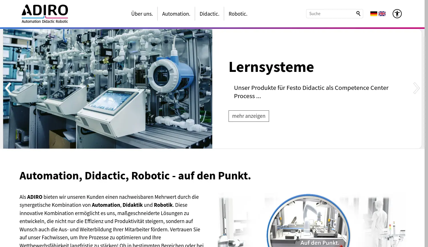 Website der Firma ADIRO Automatisierungstechnik GmbH