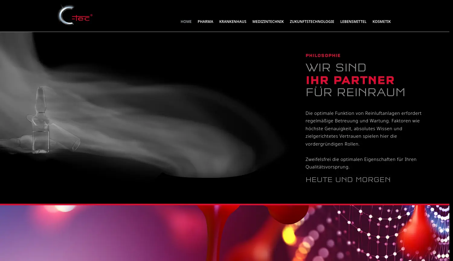 Website der Firma C-tec Cleanroom-Technology GmbH