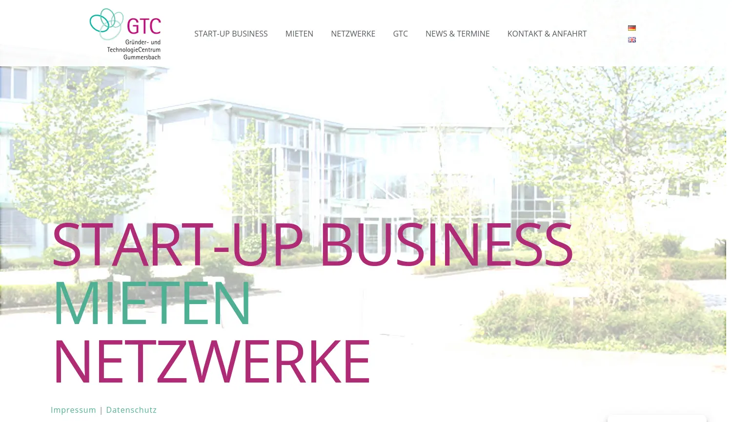 Website der Firma GTC Gründer- und TechnologieCentrum Gummersbach GmbH