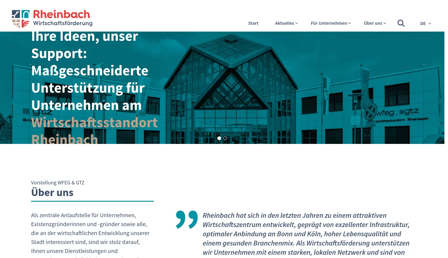 Website der Firma Wirtschaftsförderungs- und Entwicklungsgesellschaft der Stadt Rheinbach mbH (WFEG)