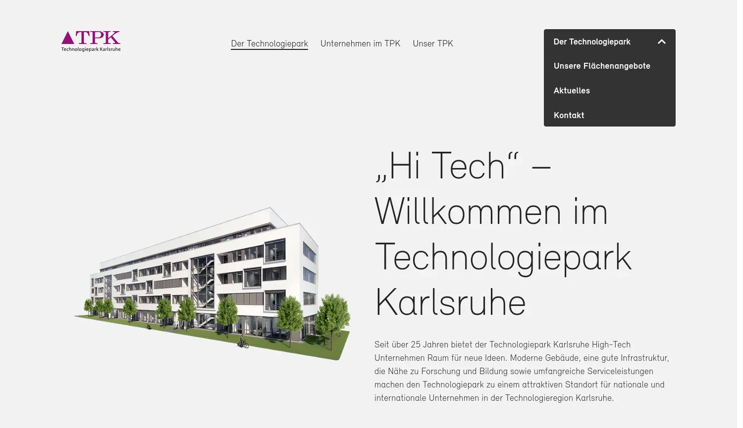 Website der Firma Technologiepark Karlsruhe GmbH