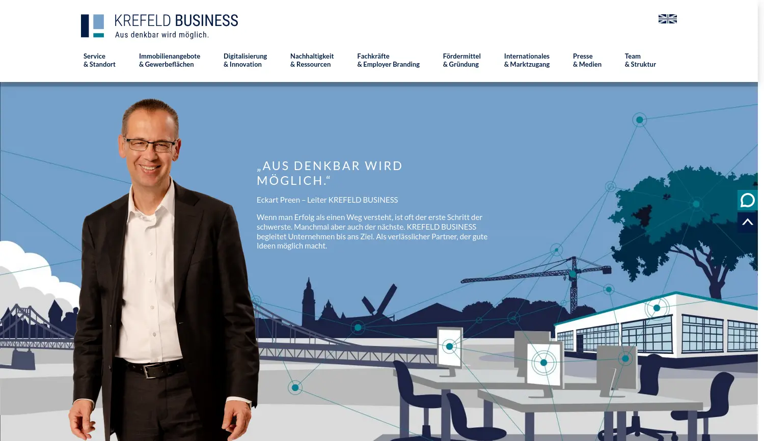 Website der Firma WFG Wirtschaftsförderungsgesellschaft Krefeld mbH