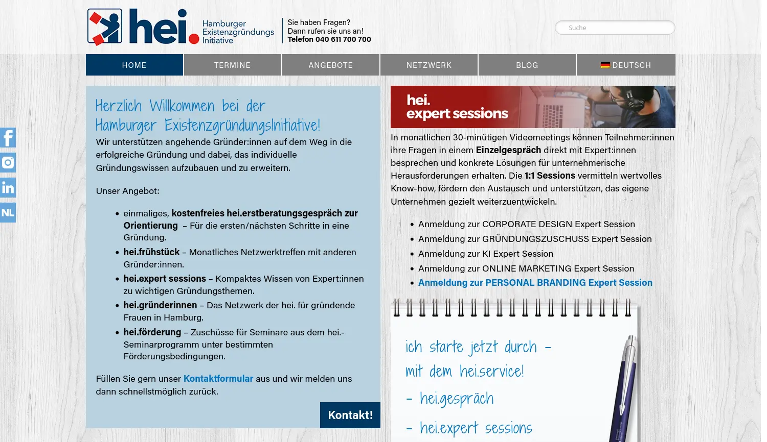 Website der Firma hei. Hamburger ExistenzgründungsInitiative