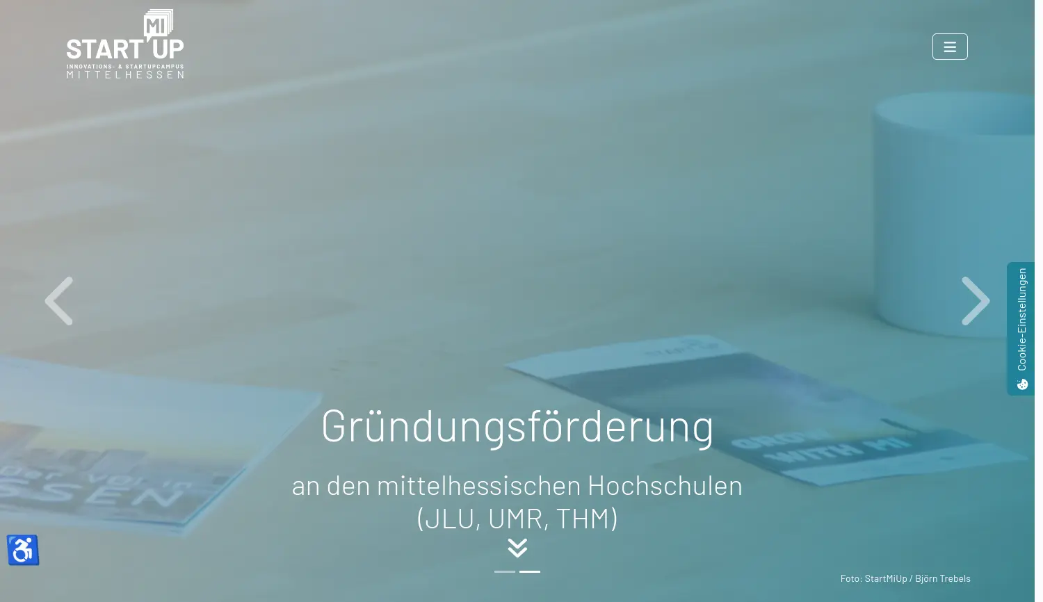 Website der Firma StartMiUp – Innovations- und Startupcampus Mittelhessen