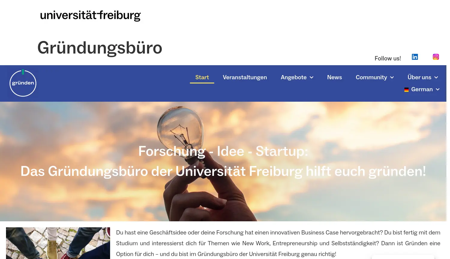 Website der Firma Albert-Ludwigs-Universität Freiburg, Zentralstelle für Technologietransfer (ZFT), Gründungsbüro