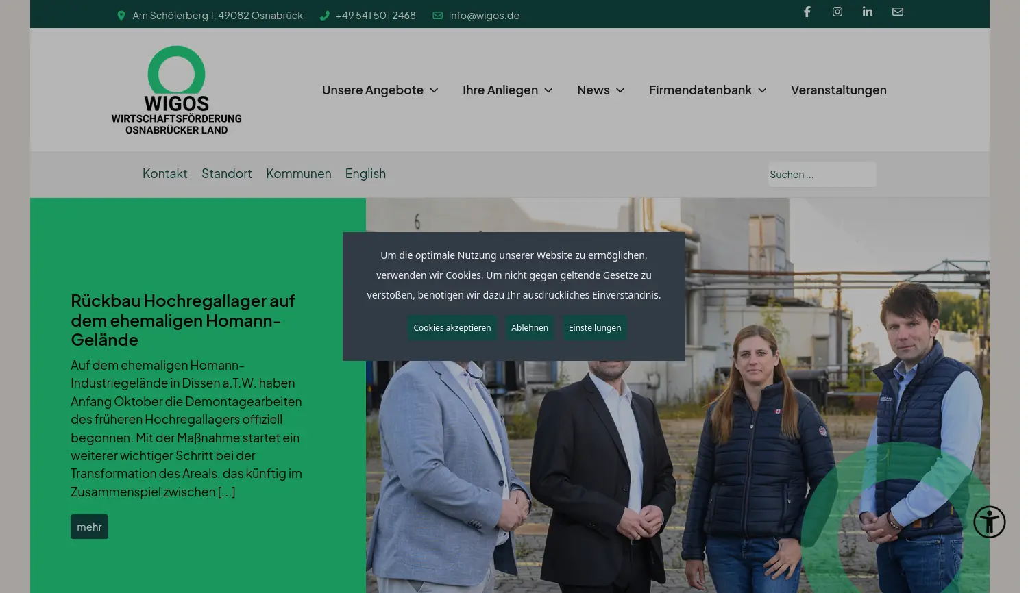 Website der Firma WIGOS Wirtschaftsförderungsgesellschaft Osnabrücker Land