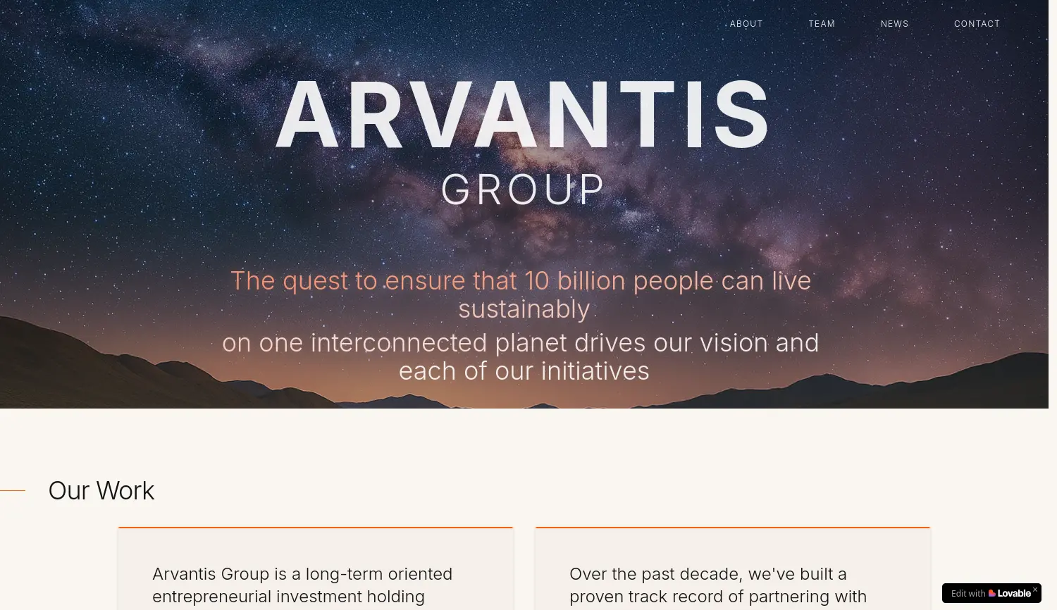 Website der Firma Arvantis Group GmbH