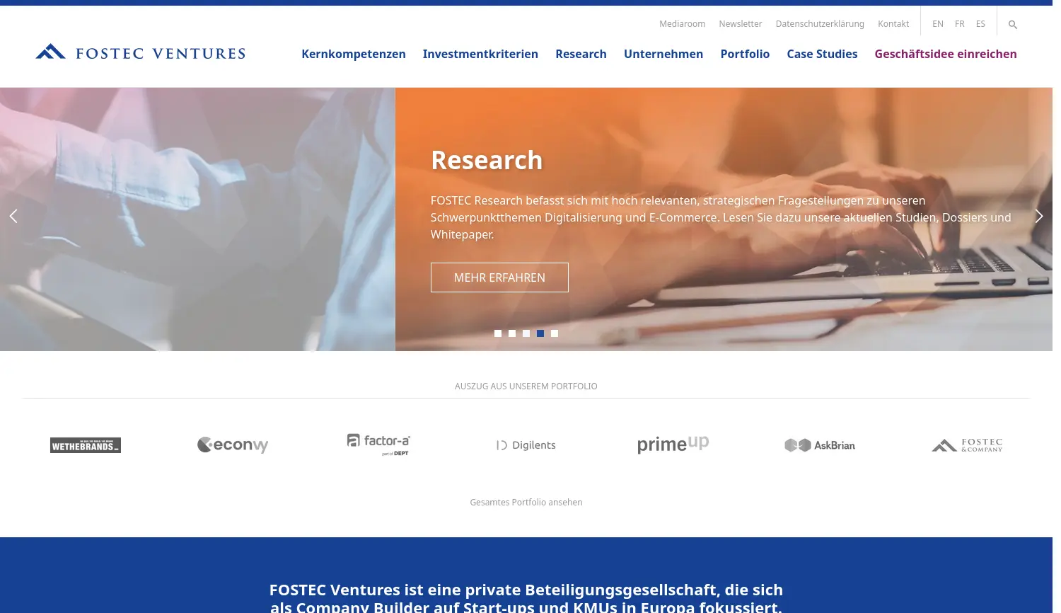 Website der Firma FOSTEC Ventures GmbH