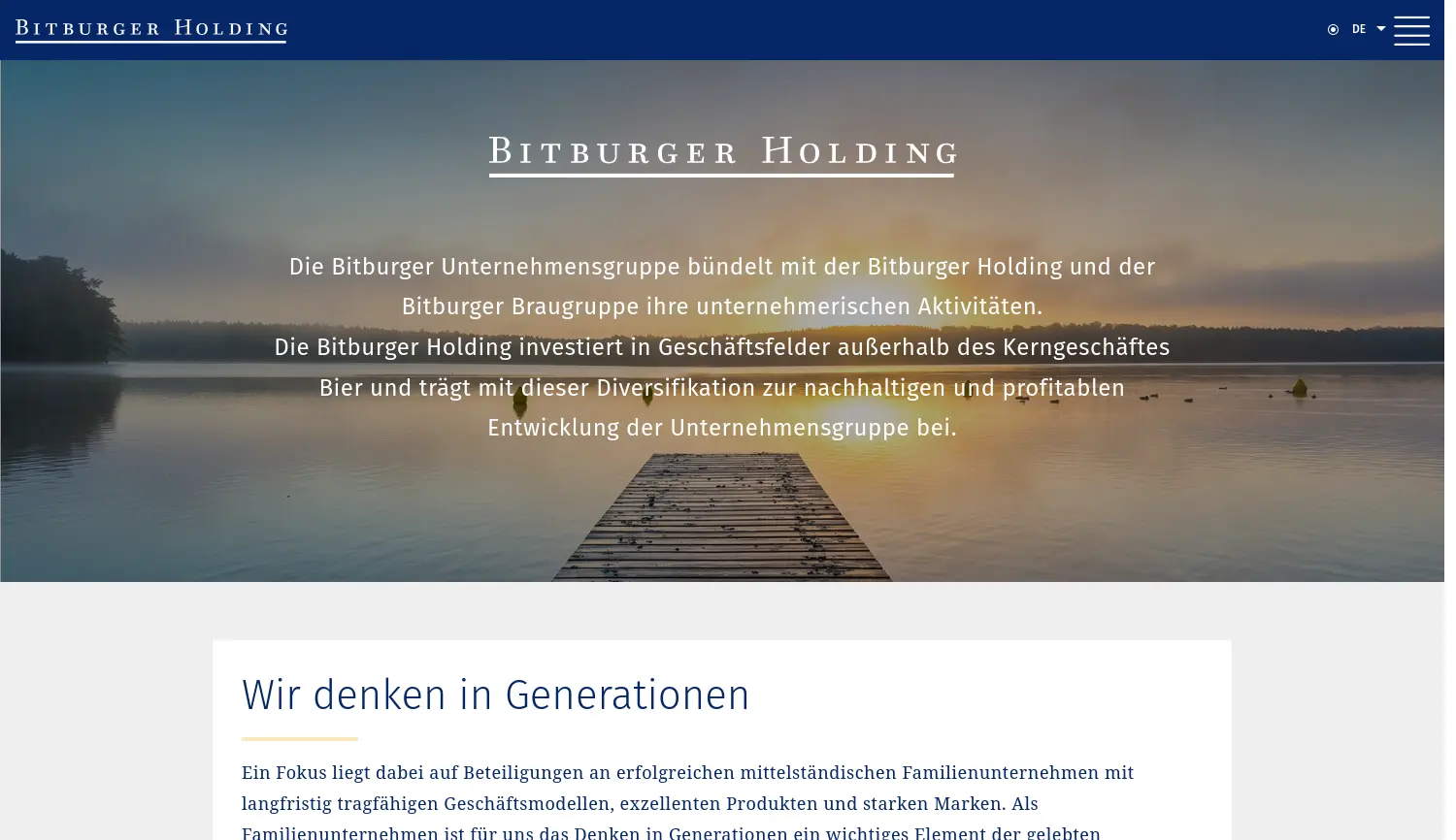 Website der Firma Bitburger Holding GmbH