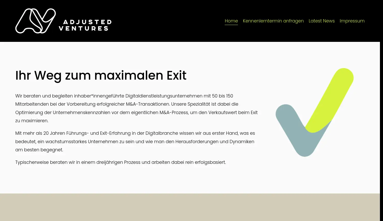 Website der Firma adjusted ventures Vermögensbeteiligungsgesellschaft mbH