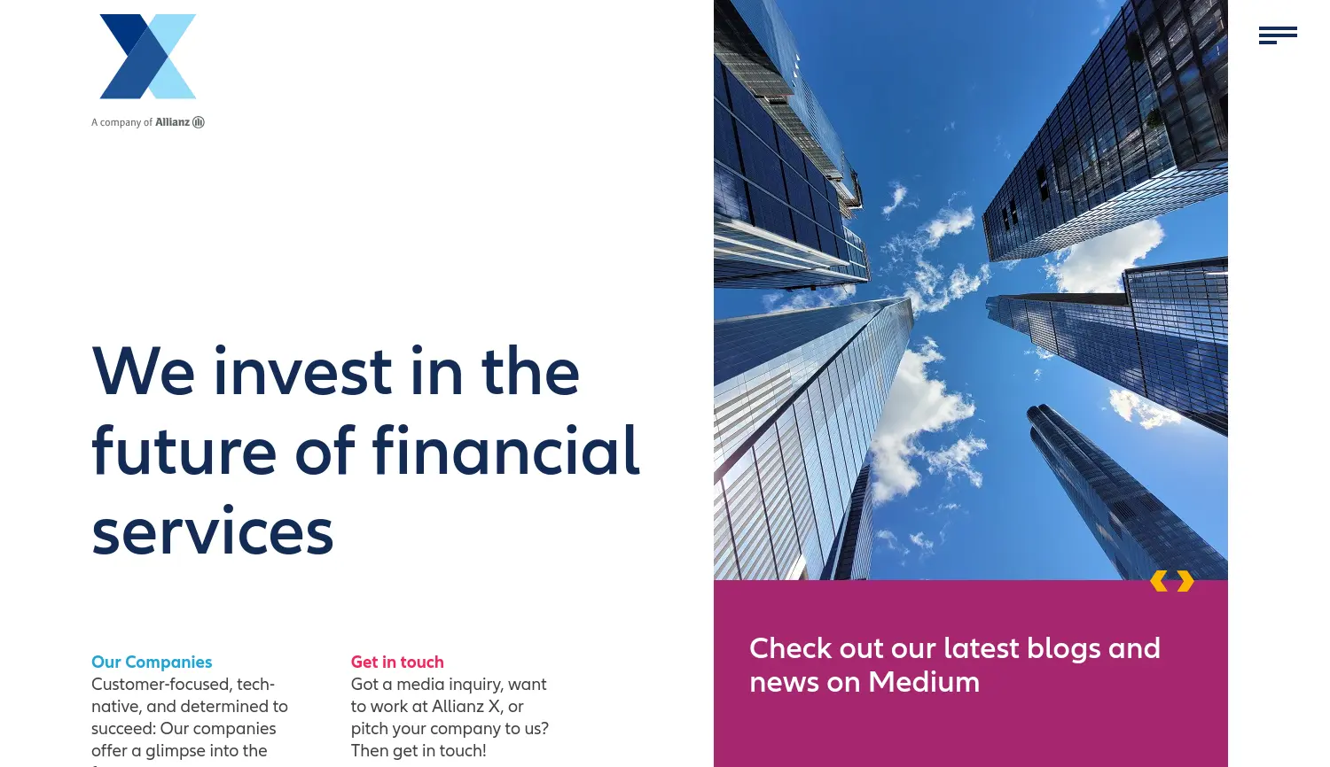 Website der Firma Allianz X GmbH