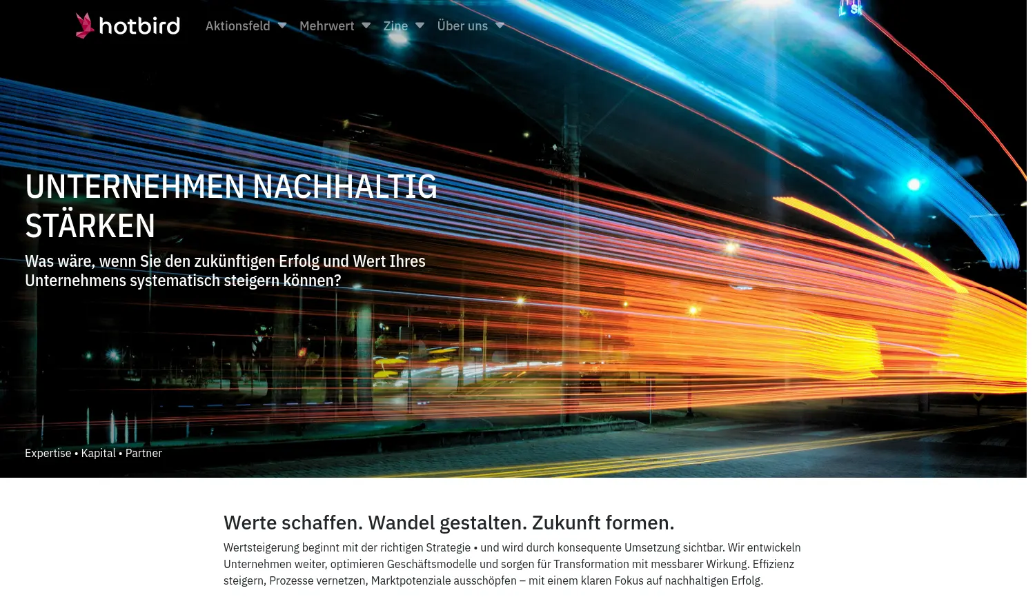 Website der Firma Hotbird & Company