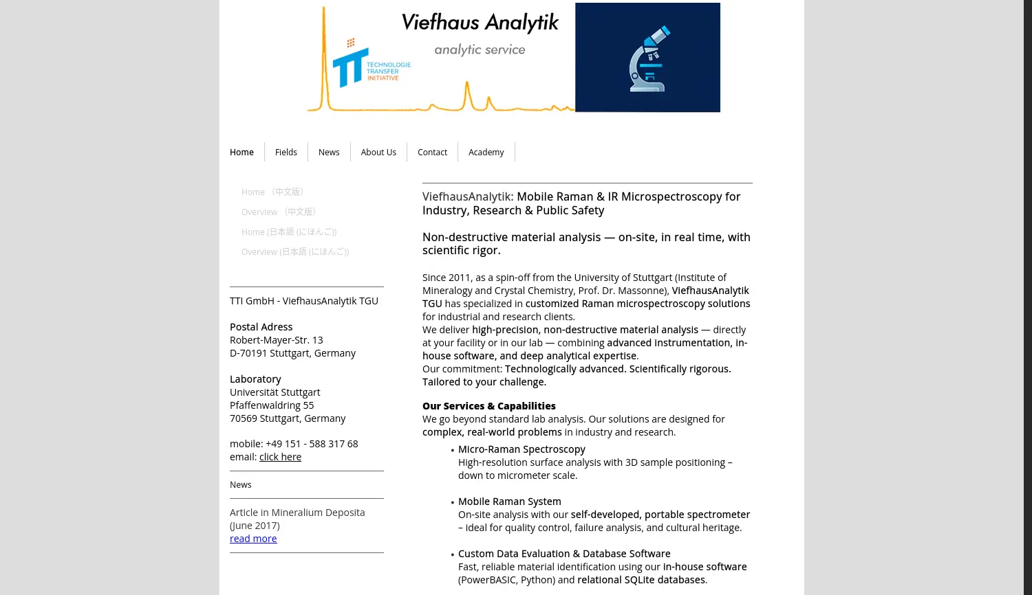 Website der Firma TTI GmbH - ViefhausAnalytik TGU