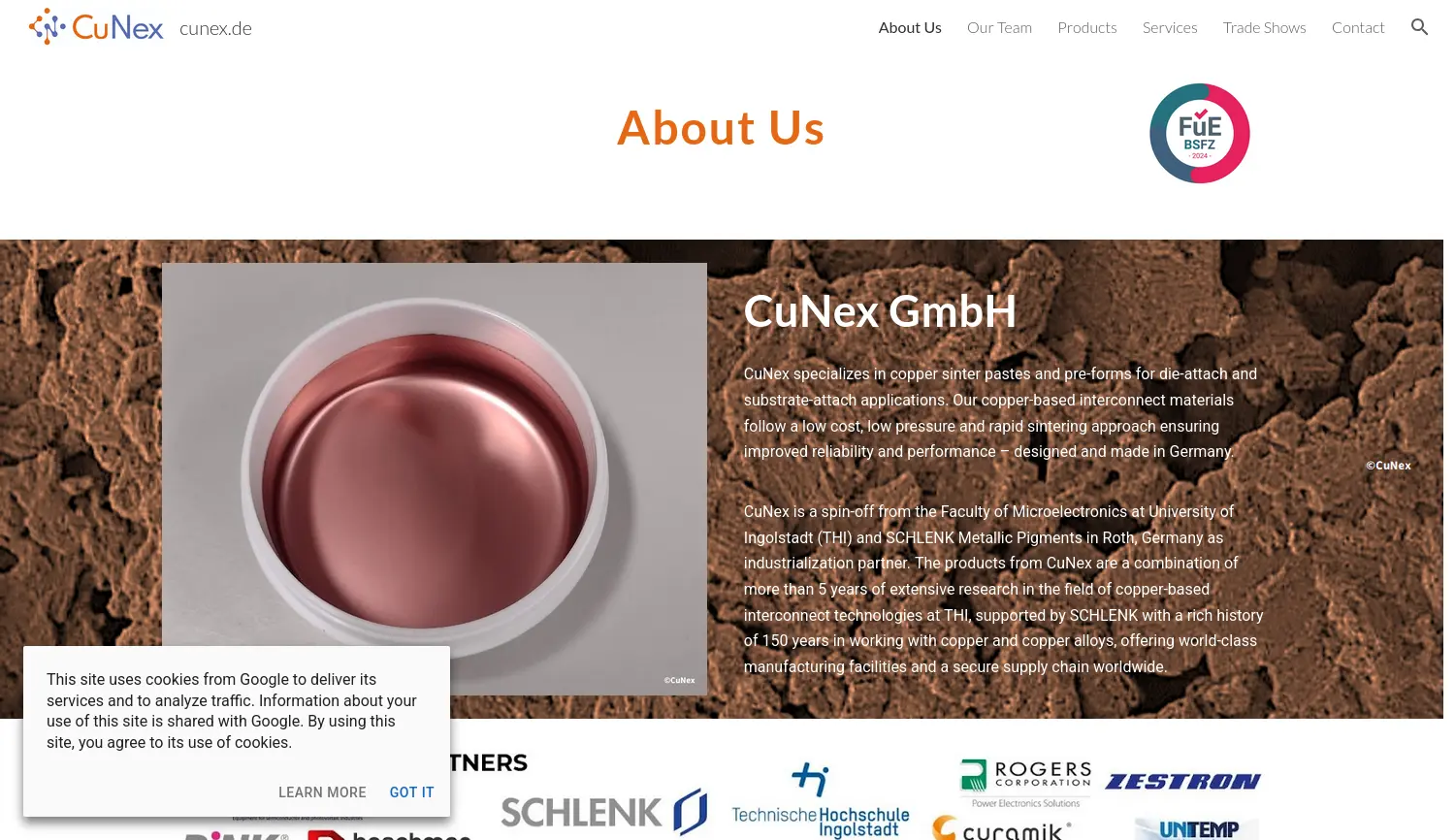 Website der Firma CuNex GmbH