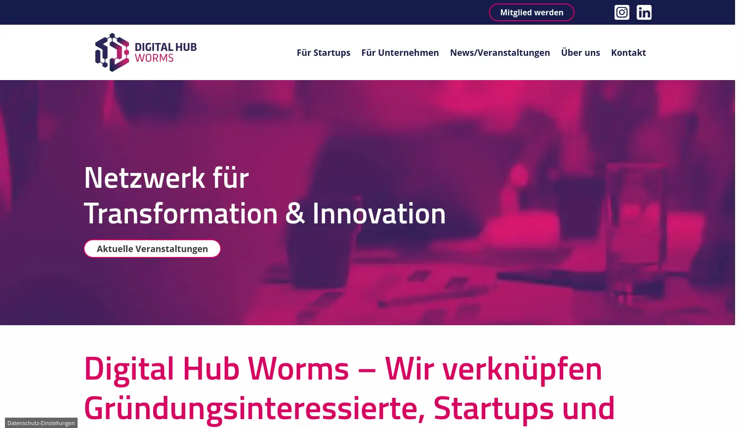 Website der Firma Digital Hub Worms e.V.