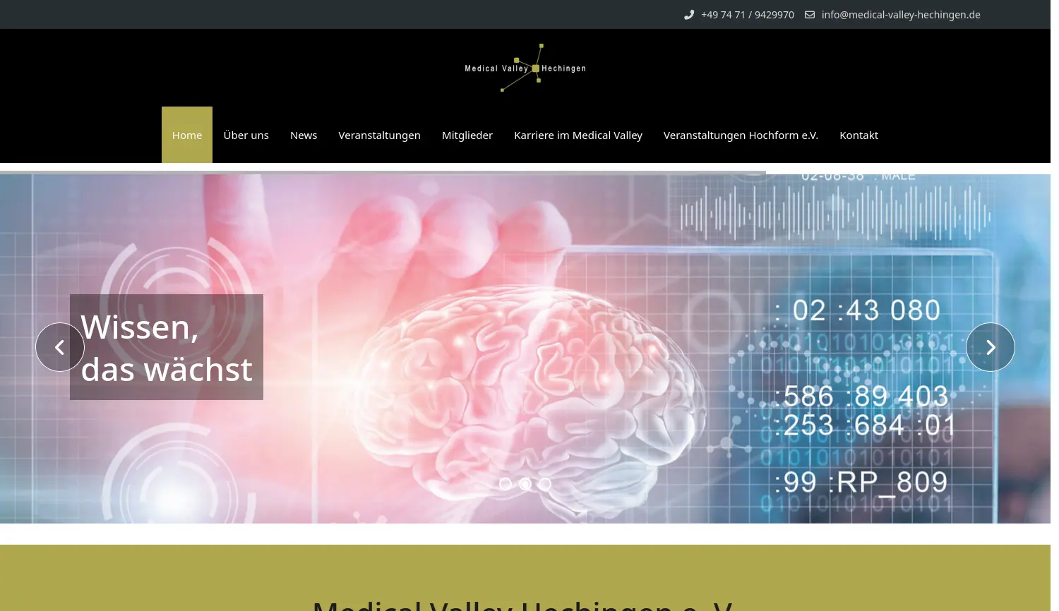 Website der Firma Medical Valley Hechingen e. V.