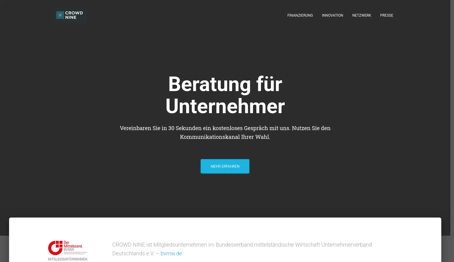 Website der Firma CROWD NINE GmbH